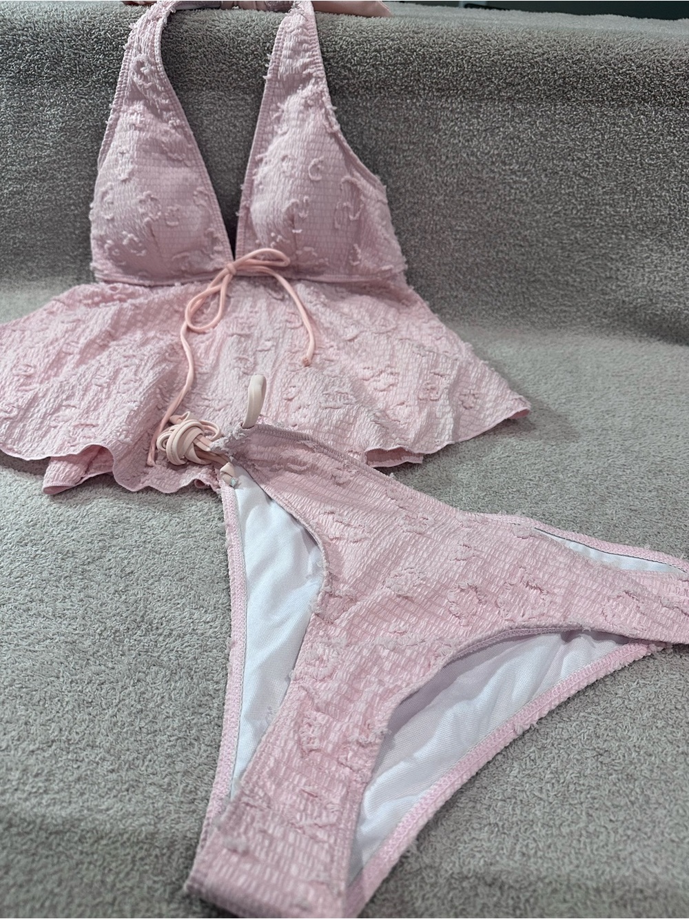 NEW Soft Pink Textured Two-Piece Halter Swim Set